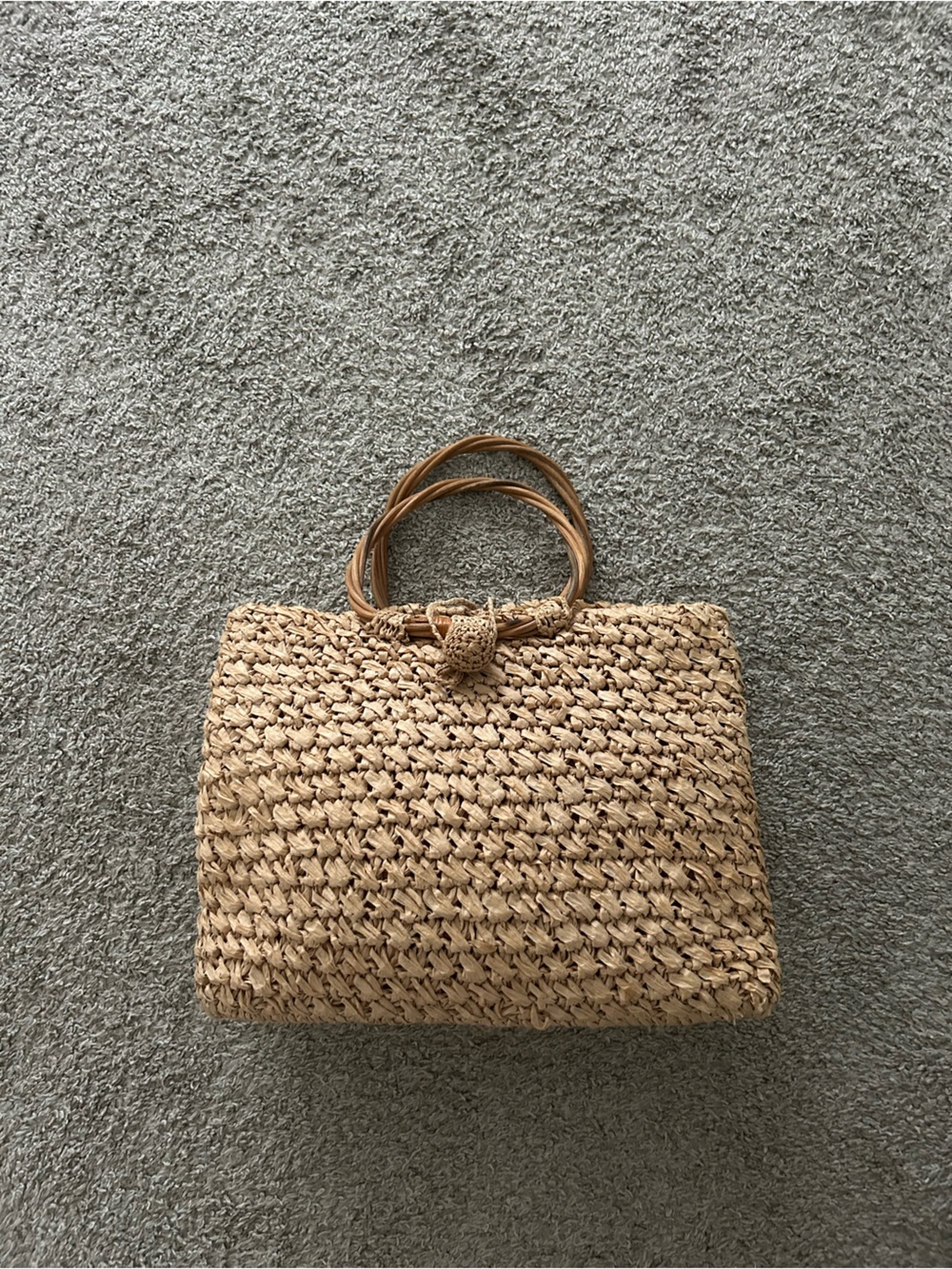Vintage Woven Straw Tote Bag with Round Handles - Natural made in Japan